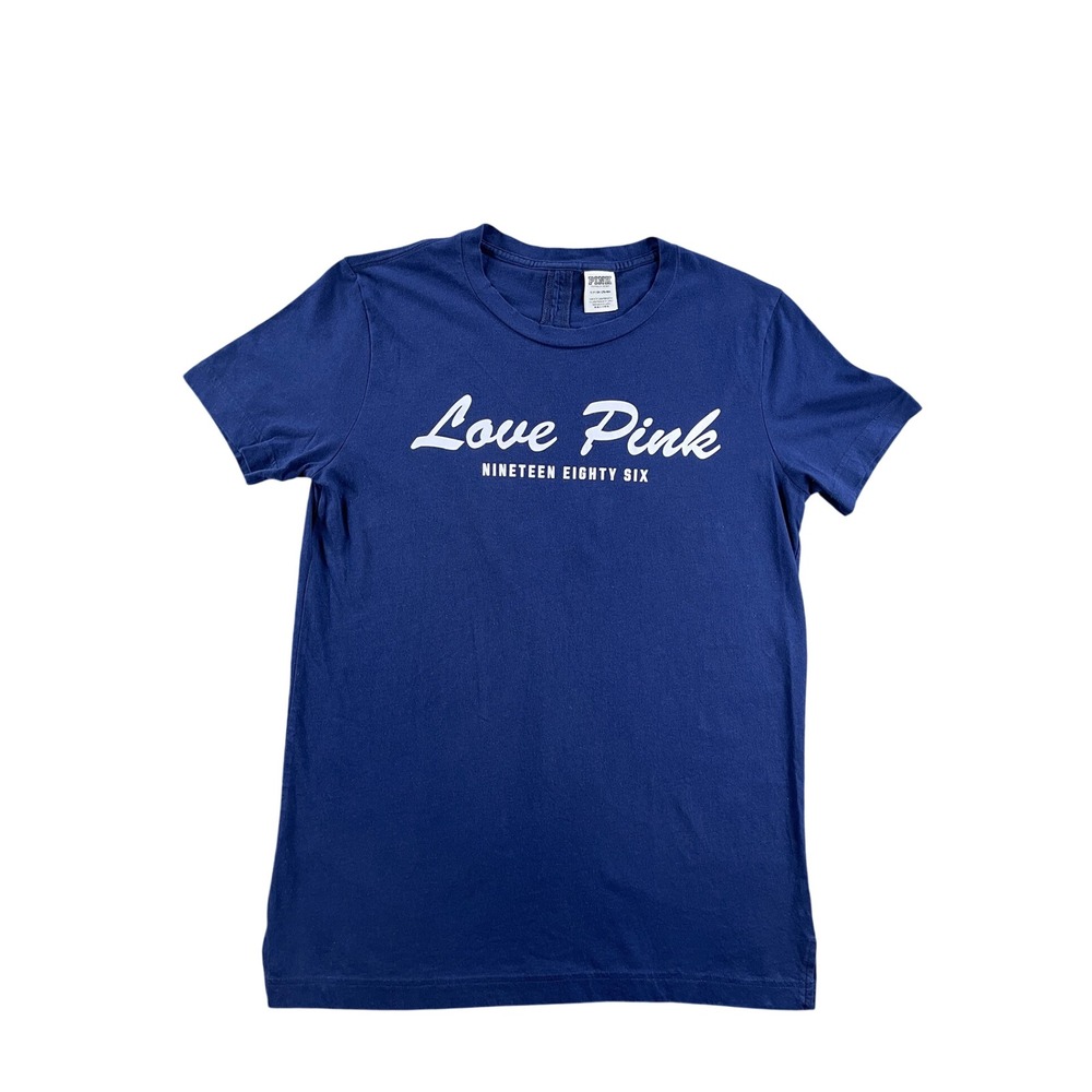 Victoria's Secret PINK Love Pink 1986 Navy Blue Keyhole Back Graphic Tee Small